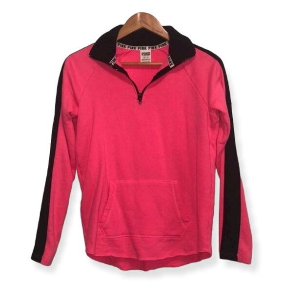 PINK Victoria's Secret Quarter Zip Sweatshirt Hot Pink  Size Extra Small - Picture 2 of 5
